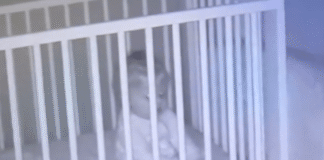 Mom watches baby monitor cam, tears at what she catches baby doing