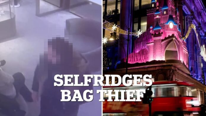 Video: Moment pickpocket swipes woman's handbag in Selfridges Oxford Street