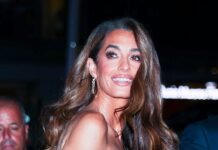 Amal Clooney Puts a Festive Twist On Her Signature Silhouette