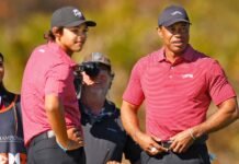 Tiger Woods watches Charlie Woods win state championship