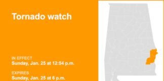 Update: Tornado watch affecting Barbour and Russell counties until Sunday evening