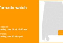 Tornado watch in place for Southeast Alabama until Sunday evening