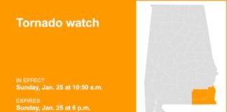 Tornado watch in place for Southeast Alabama until Sunday evening