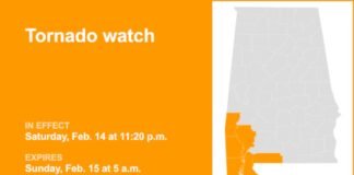 Tornado watch issued for Southwest Alabama until early Sunday morning