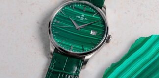Perrelet introduces the Weekend Malachite with a natural
hard-stone dial