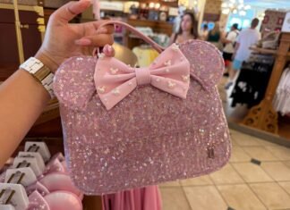 Pink Sequined Minnie Loungefly Handbag at Walt Disney World