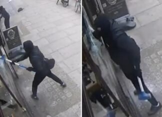 Wild video shows masked robbers smashing jewelry store window with sledgehammer in $130K spree