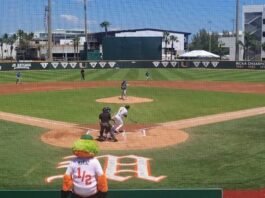 The maniac watches as the Canes clinch the series victory for the second straight day with a 15-5 win by the 10-run rule.