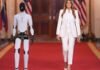 Melania Trump shares the spotlight with a robot at an education and technology event