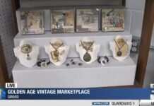 Golden Age Vintage Marketplace shows off vendors. Flowers & upcycled jewelry