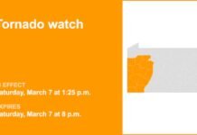 Tornado watch affecting part of Pennsylvania until Saturday evening