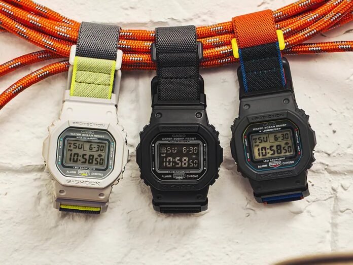 Casio’s new DW-5600 watches add a magnetic buckle and cloth strap