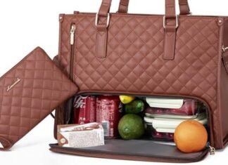 These spacious tote bags with a clever lunch compartment keep laptop, lunchbox, and work essentials in one handbag