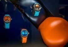 Watches displayed at the stand of Swiss manufacturer H. Moser & Cie at the Watches and Wonders salon in Geneva