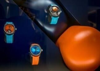 Watches displayed at the stand of Swiss manufacturer H. Moser & Cie at the Watches and Wonders salon in Geneva