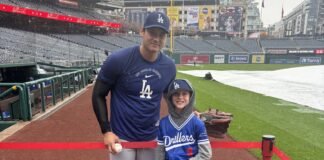 Young fan watches workout in the downpour, gets rewarded by Ohtani himself