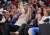 Charles Barkley watches the game Sunday, April 5, 2026, during the NIT men’s basketball championship game at Gainbridge Fieldhouse in Indianapolis.