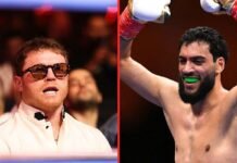 Canelo watches from ringside as Hamzah Sheeraz wins his old belt with destructive KO
