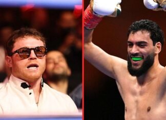 Canelo watches from ringside as Hamzah Sheeraz wins his old belt with destructive KO