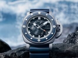 Panerai unveils Submersible GMT PAM01495 in DMLS titanium
with skeletonised calibre