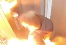Nightmarish moment woman’s power bank bursts into flames in her handbag while she’s trapped in tiny lift