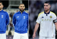 Cristiano Ronaldo watches closely as Karim Benzema’s Al-Hilal teammate Theo Hernandez suffers injury scare …