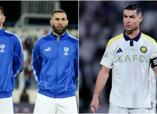 Cristiano Ronaldo watches closely as Karim Benzema’s Al-Hilal teammate Theo Hernandez suffers injury scare …
