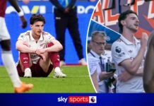Declan Rice watches on as his former loved club West Ham’s relegation is confirmed