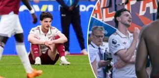 Declan Rice watches on as his former loved club West Ham’s relegation is confirmed