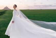 Model Ming Xi Wore a Custom Dior Haute Couture Dress to Marry at Mont Saint-Michel in Northern France