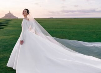 Model Ming Xi Wore a Custom Dior Haute Couture Dress to Marry at Mont Saint-Michel in Northern France