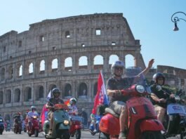 Thousands of Vespas swarm Rome’s historic center to mark iconic scooter’s 80th anniversary