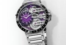 Armin Strom Orbit Midnight Purple extends the colour into
the movement