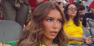 Brazil’s sexiest fan sends message to team as she watches on in stadium for World Cup draw against Morocco