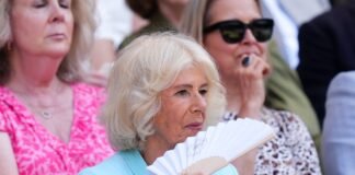 Queen Camilla joined by actor who played her husband in Wimbledon Royal Box as she watches Arthur Fery
