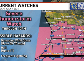 Severe Thunderstorm Watch issued for majority of West Michigan