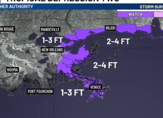 Tropical Storm and Storm Surge watches issued for Louisiana/Mississippi