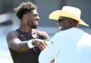Deion Sanders watches Browns practice after meeting with Todd Monken