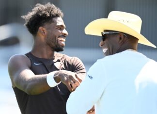Deion Sanders watches Browns practice after meeting with Todd Monken
