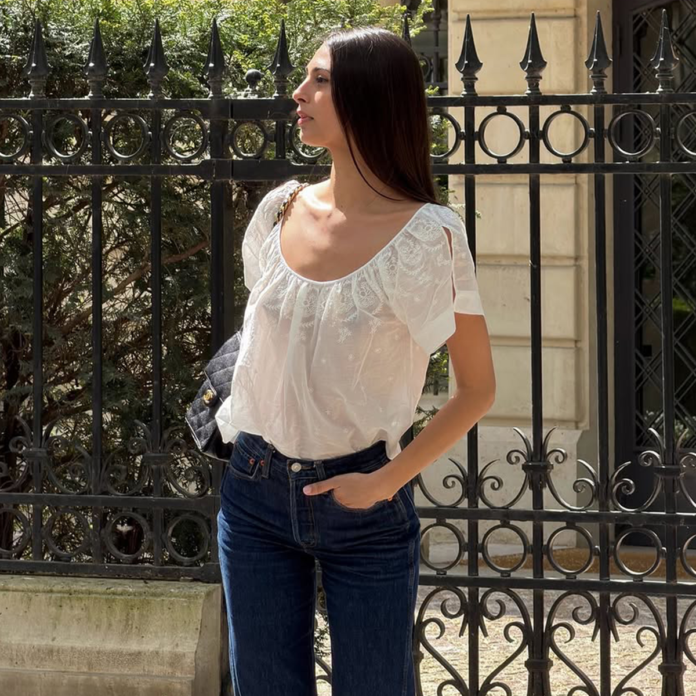 Not Button-Downs, But Not Tanks—The Prettier Top Parisians Always Wear With Jeans and Denim Shorts