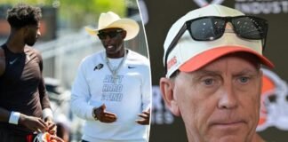 Deion Sanders meets with new Browns coach Todd Monken, watches Shedeur at camp