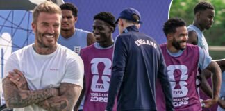 David Beckham watches on as Marc Guehi, Declan Rice and Reece James join England squad in training