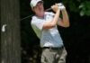 Aug 8, 2026; Greensboro, North Carolina, USA; Davis Thompson watches his tee shot on the second hole during the third round of the Wyndham Championship golf tournament. Mandatory Credit: Jim Dedmon-Imagn Images