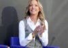 Lakers governor Jeanie Buss watches at the unveiling of a statue for former Lakers coach Pat Riley at the Crypto.com Arena in Los Angeles on Feb. 22, 2026.