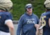 Zips coach Joe Moorhead watches his team during the University of Akron Zips football Spring Showcase on April 25, 2026, in