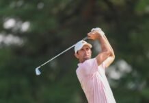 USGA Champion and multiple Walker Cup team member Stewart Hagestad watches his tee shot at the third hole during the round of 32 of the 2026 U.S. Amateur at Merion Golf Club in Ardmore, Pa. on Thursday, Aug. 13, 2026.