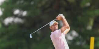 USGA Champion and multiple Walker Cup team member Stewart Hagestad watches his tee shot at the third hole during the round of 32 of the 2026 U.S. Amateur at Merion Golf Club in Ardmore, Pa. on Thursday, Aug. 13, 2026.
