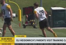 Eli Heidenrich’s family watches him at Steelers training camp