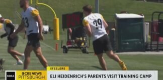 Eli Heidenrich’s family watches him at Steelers training camp