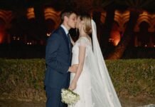 This Fashion-Designer Bride Wore a Wedding Gown Inspired by Audrey Hepburn’s Ascot Dress in My Fair Lady